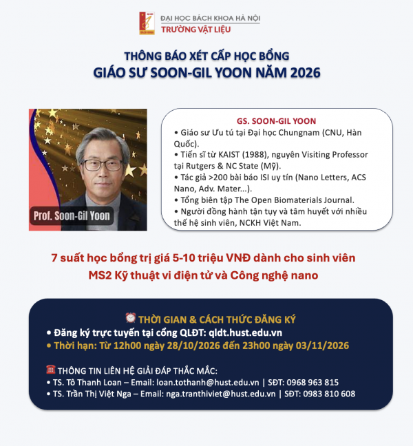 THÔNG BÁO VỀ HỌC BỔNG GIÁO SƯ SOON-GIL YOON NĂM 2026