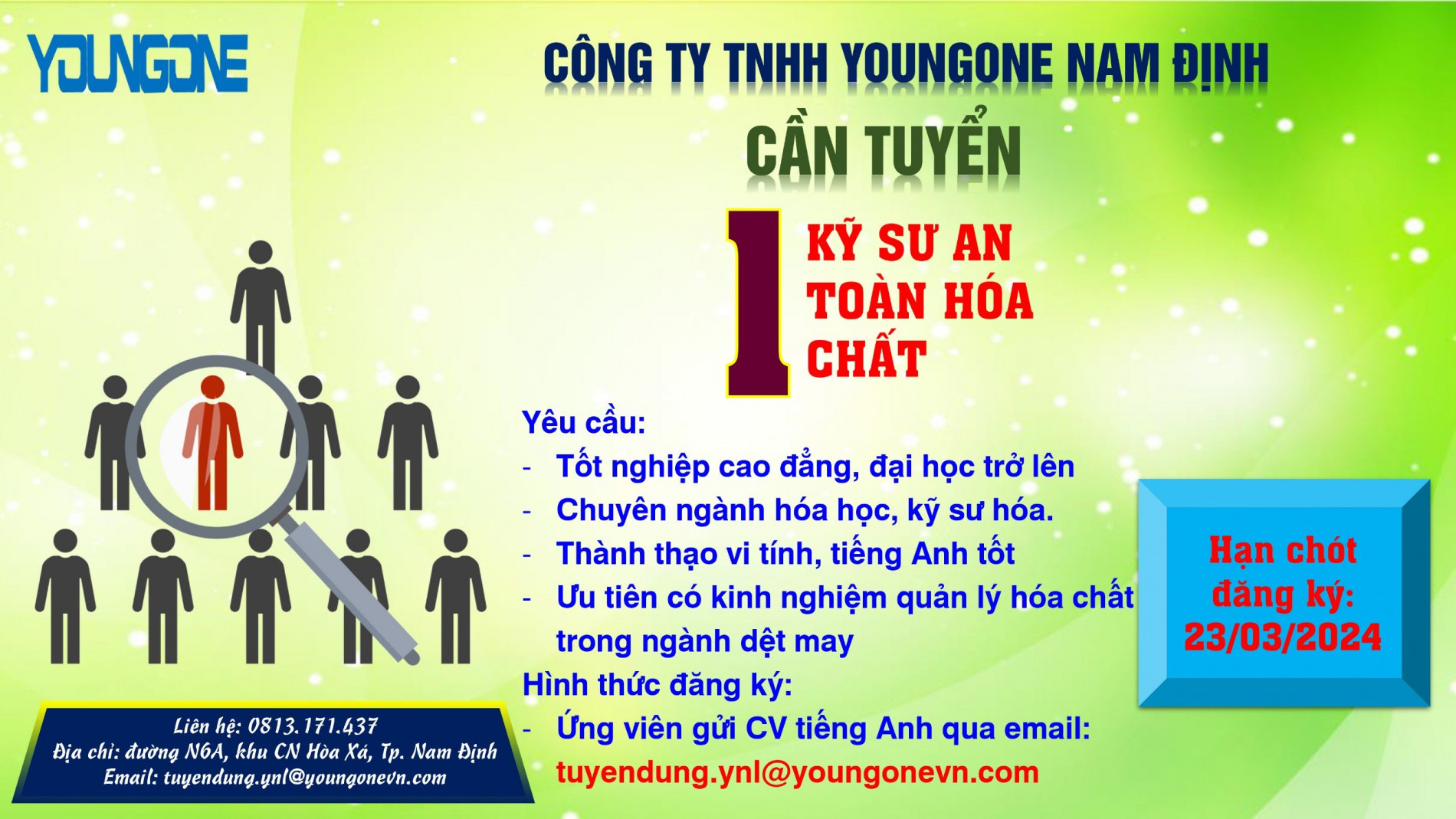 Công ty TNHH Youngone Nam Định tuyển dụng 01