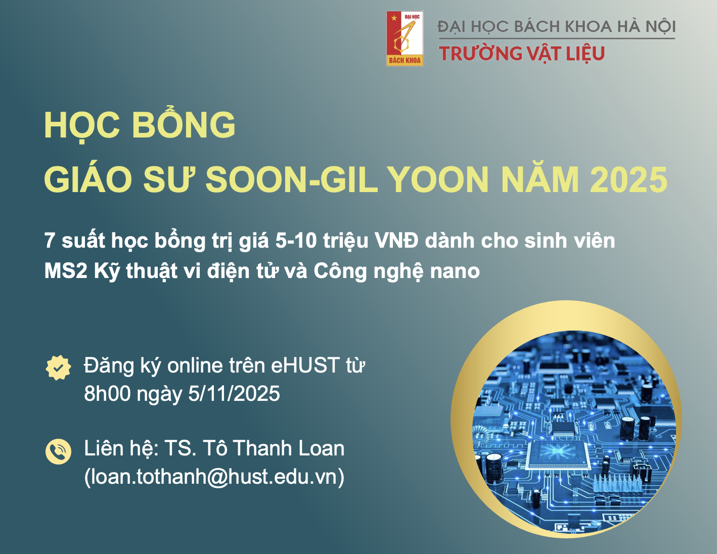 HỌC BỔNG GIÁO SƯ SOON-GIL YOON NĂM 2025