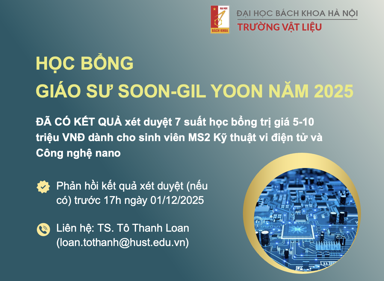 THÔNG BÁO KẾT QUẢ XÉT HỌC BỔNG GIÁO SƯ SOON-GIL YOON NĂM 2025