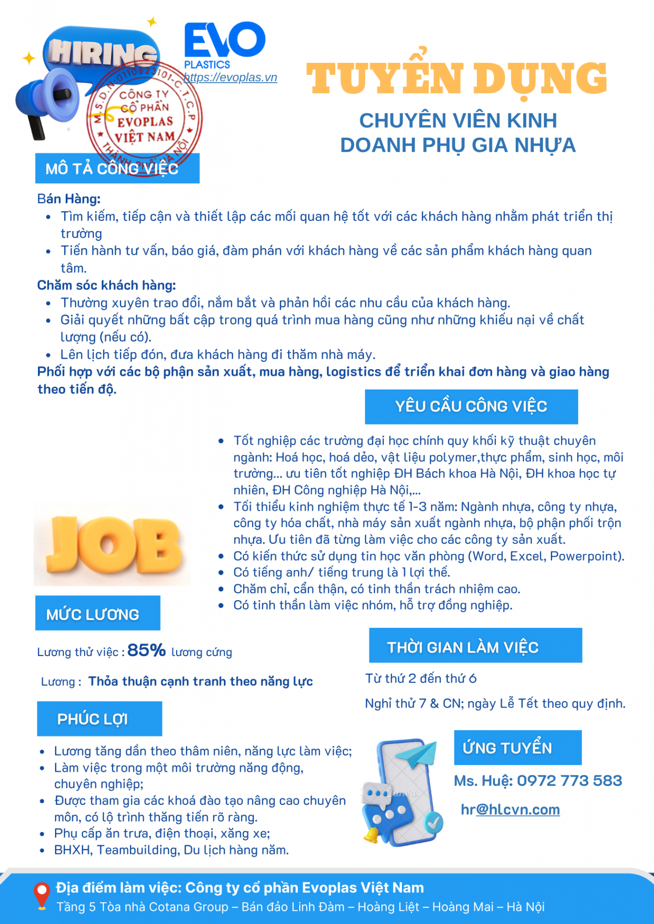 EVO Tuyển dụng chuyên viên kinh doanh phụ gia nhựa